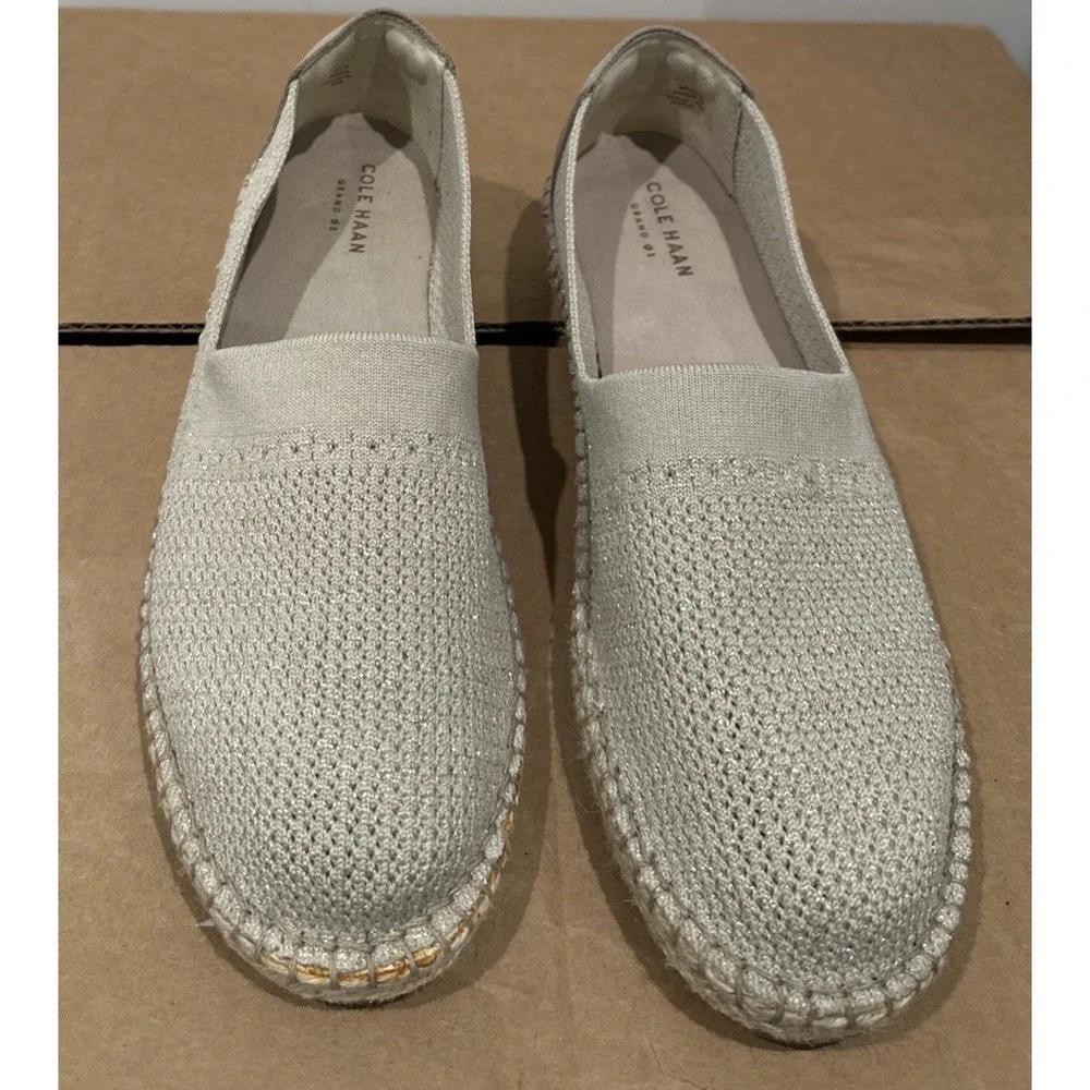 Cole Haan Wmn Size 10B Cloudfeel Stitchlite Espadrille Shoes Beige Jute Metallic